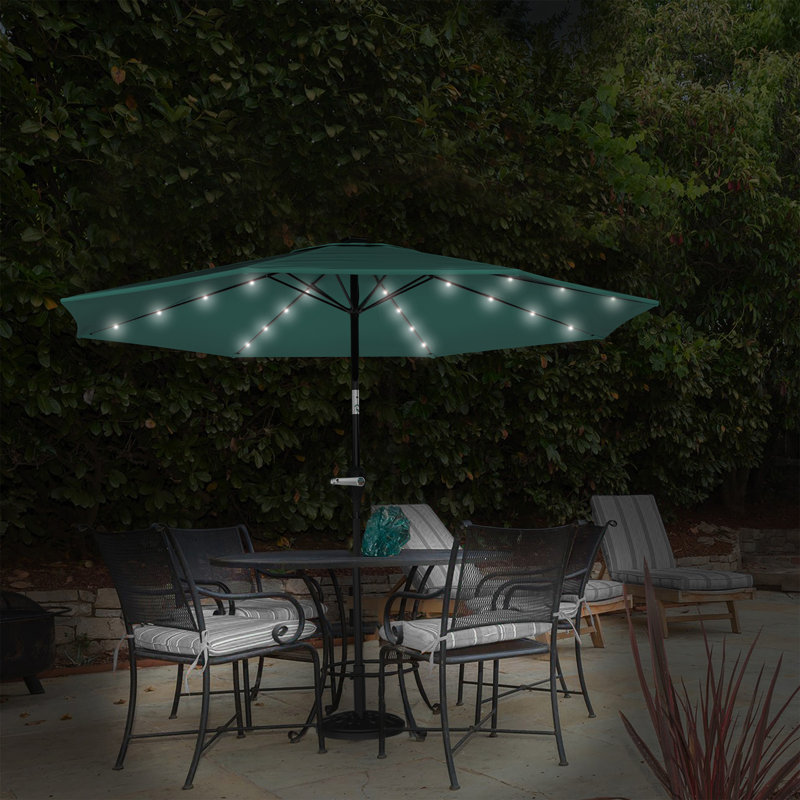 Green 10-Foot Solar LED Patio Umbrella with Bronze Pole