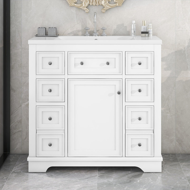 Hammond 36" Bathroom Vanity With One Cabinet And Six Drawers, White