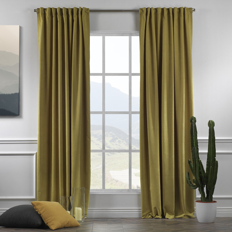Paire de rideaux obscurcissant avec pattes de couleur unie, Olive Green, 52" W x 108" L