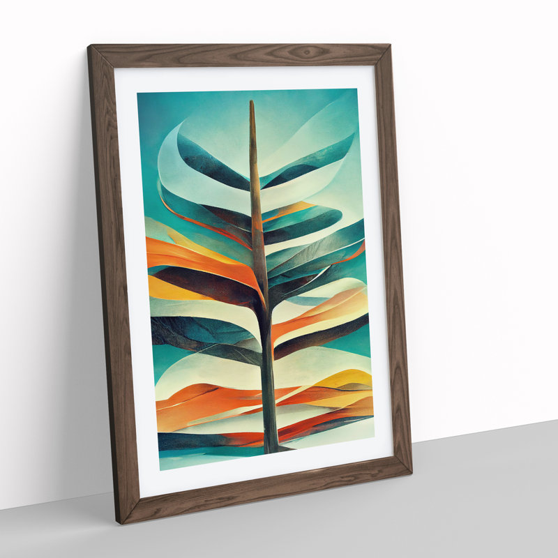 Tree Abstract Art No.3 - Wall Art, 36cm H x 27cm W, Walnut Framed, White