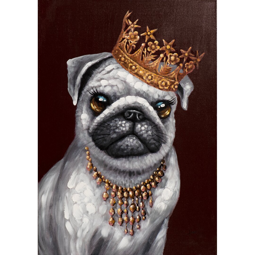 Pug with Golden Crown Gemäldedruck auf Leinwand