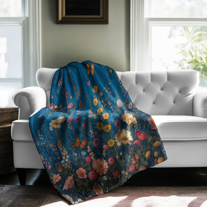Wildflower Blue - 1 pièce Sherpa Premium, Grand lit