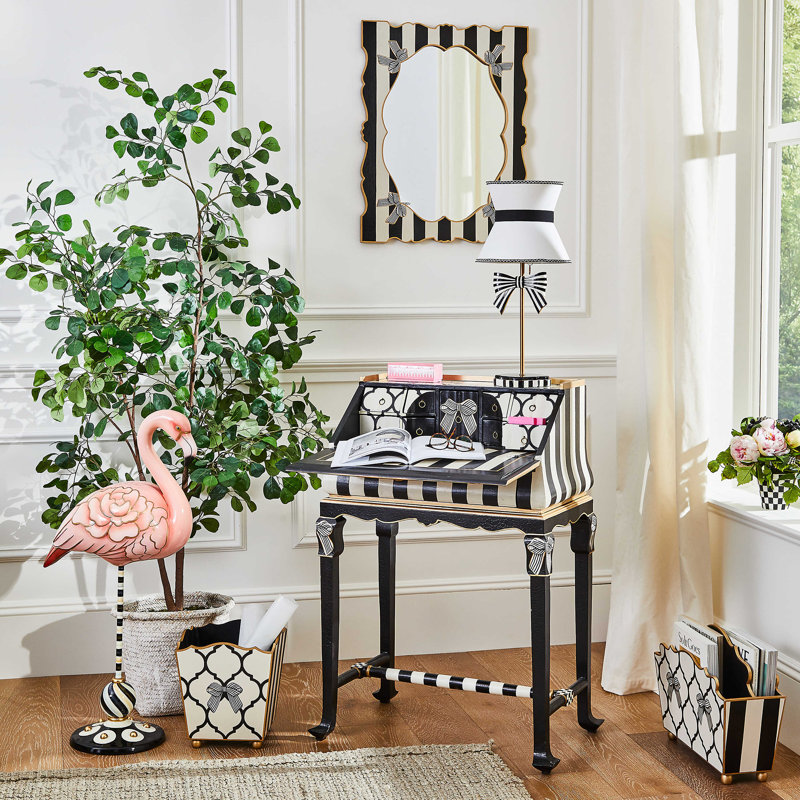 Black and White Hand-Painted Wood Waste Bin