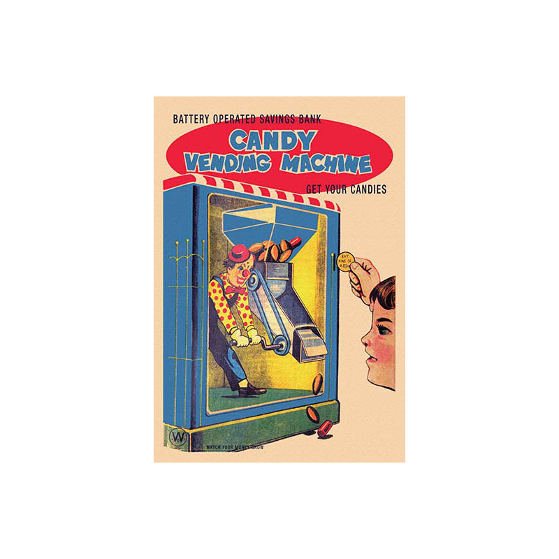 « distributeur de bonbons machine », affiche rétro, H 36 po x l 24 po x P 1,5 po