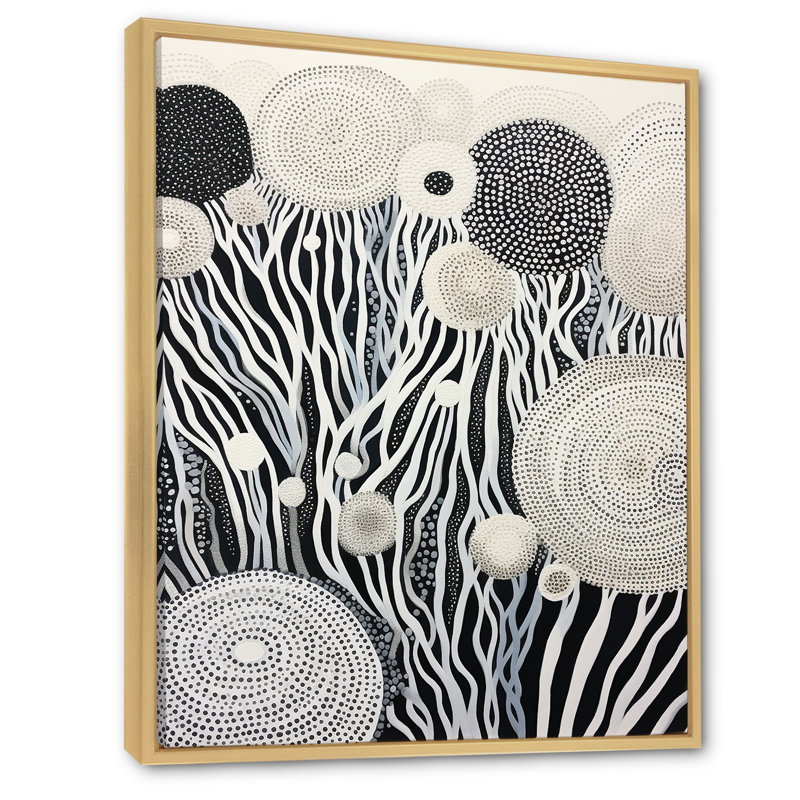 «Black and White Abstract Corals River III», reproduction sur toile, H 44 po x l 34 po x P 1,5 po, Cadre naturel flottant