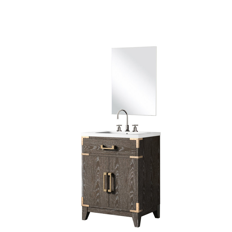 Meuble-lavabo en chêne brun avec comptoir en acrylique, 24 po X P 18 po, miroir, robinet simple 24 x 18, inclus