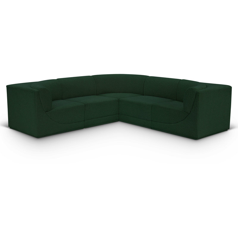 Ollie 5 - Piece Upholstered Sectional, Green Boucle Fabric