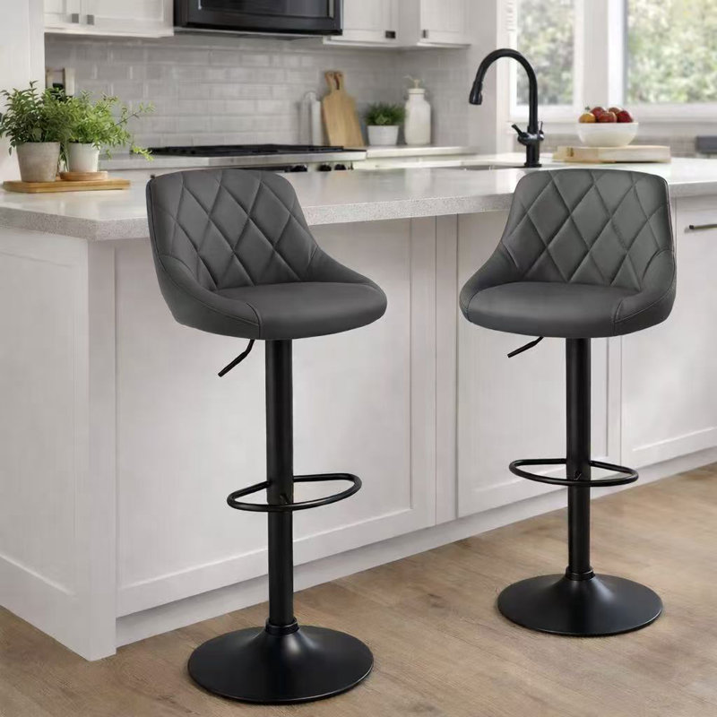 Swivel Adjustable Height Counter Stool with Metal Frame, Dark Gray