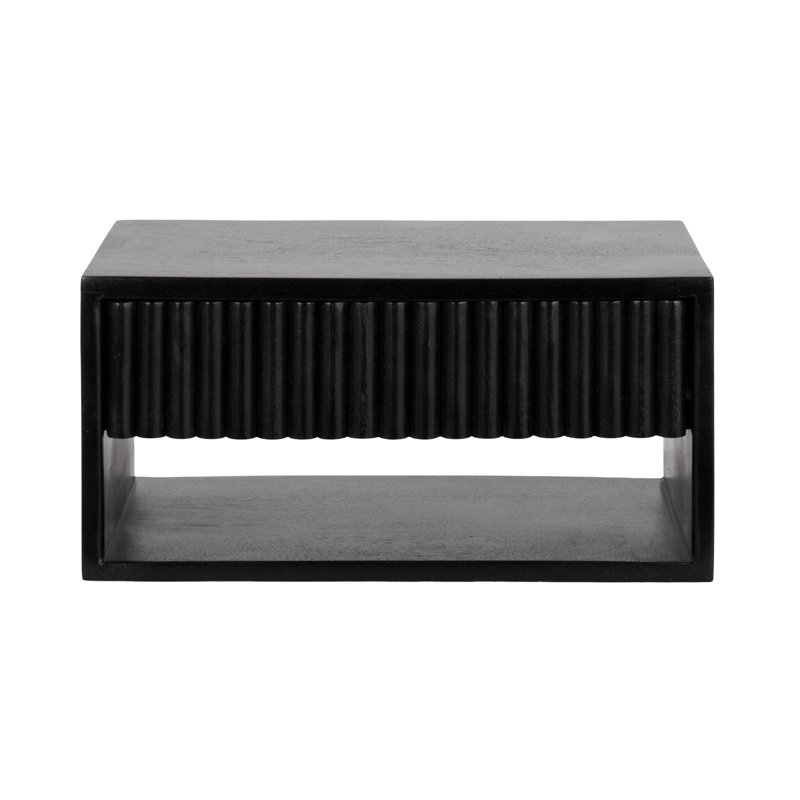 Rutkowski Ribbed Wood Floating Side Table, Black, Black