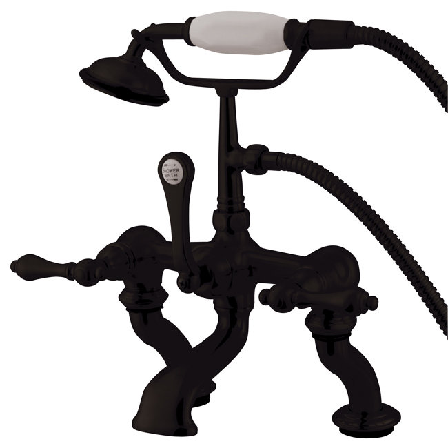 Hot Springs Triple Handle Deck Mounted Clawfoot Tub Faucet with Handshower