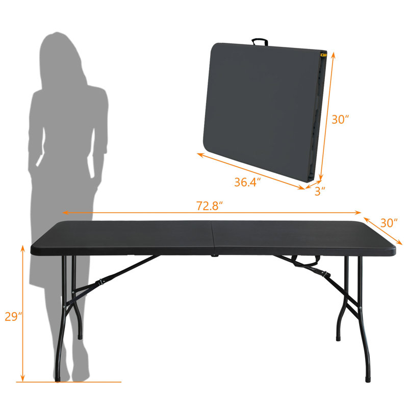 Camping Picnic Portable Table - 6ft, Foldable, High Durability, Black Party Folding , Waterproof,, Black