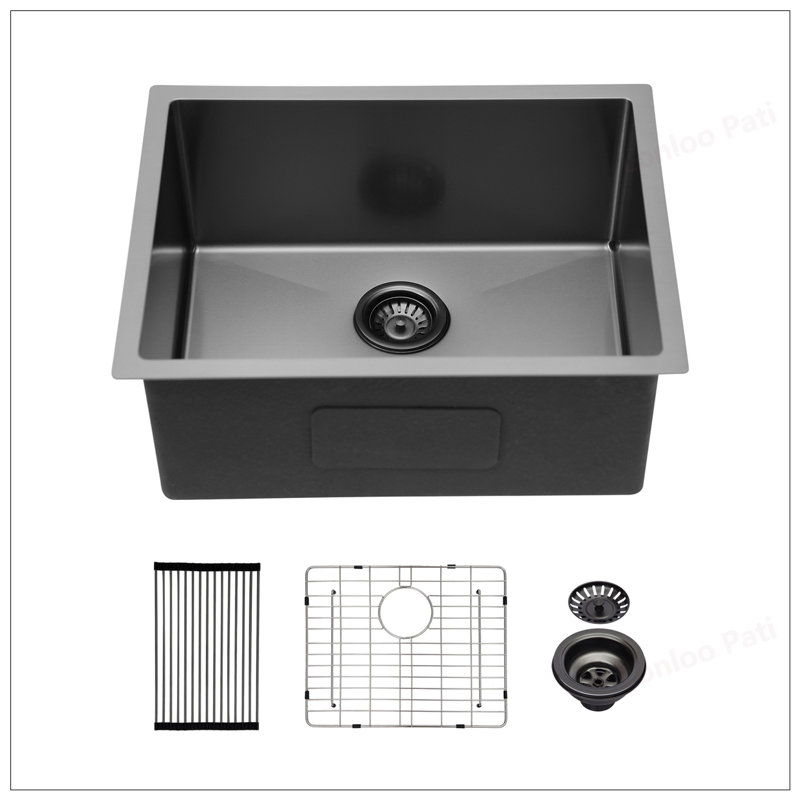 23 Inch Gunmetal Black Undermount Kitchen Sink - Durable 16 Gauge Stainless Steel with Nano Surface and Soundproofing