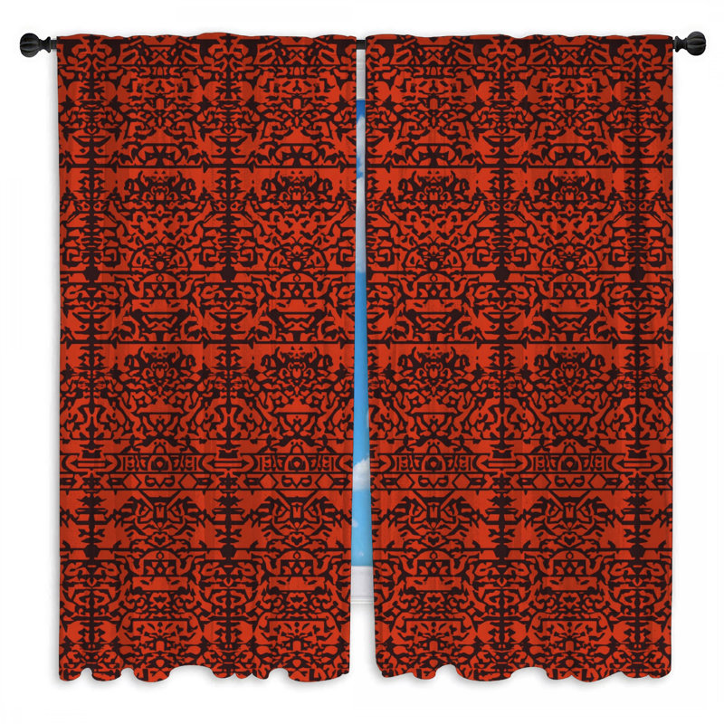 Red Ornate Pattern Window Curtains Ornate Sheer & Room Darkening - 2 Panels, Sheer, 80in x 52in - 2 panels