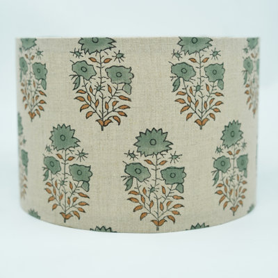 Grayish Green Handmade Block Print Linen Cone Lampshade – Artisan Pattern – 12" Top x 16" Bottom x 10" High