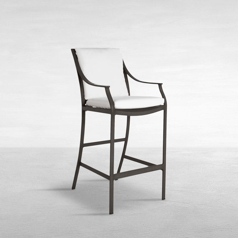 Tabouret de bar extérieur Monaco en aluminium forgé, motif océan, 126 cm (49,5 po)., Trépointe, Chambray tonnelle