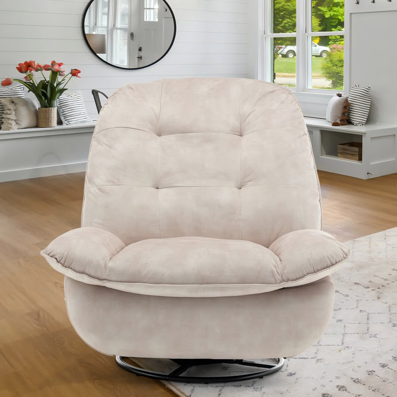 Fauteuil inclinable pivotant en velours rembourré, Beige