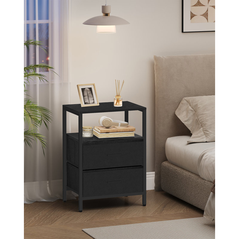 Bedside Table, Side End Table with 2 Fabric Storage Drawers, Bedside Cabinet with Open Storage Shelf, Nightstand for Bedroom, Livingroom, Office 