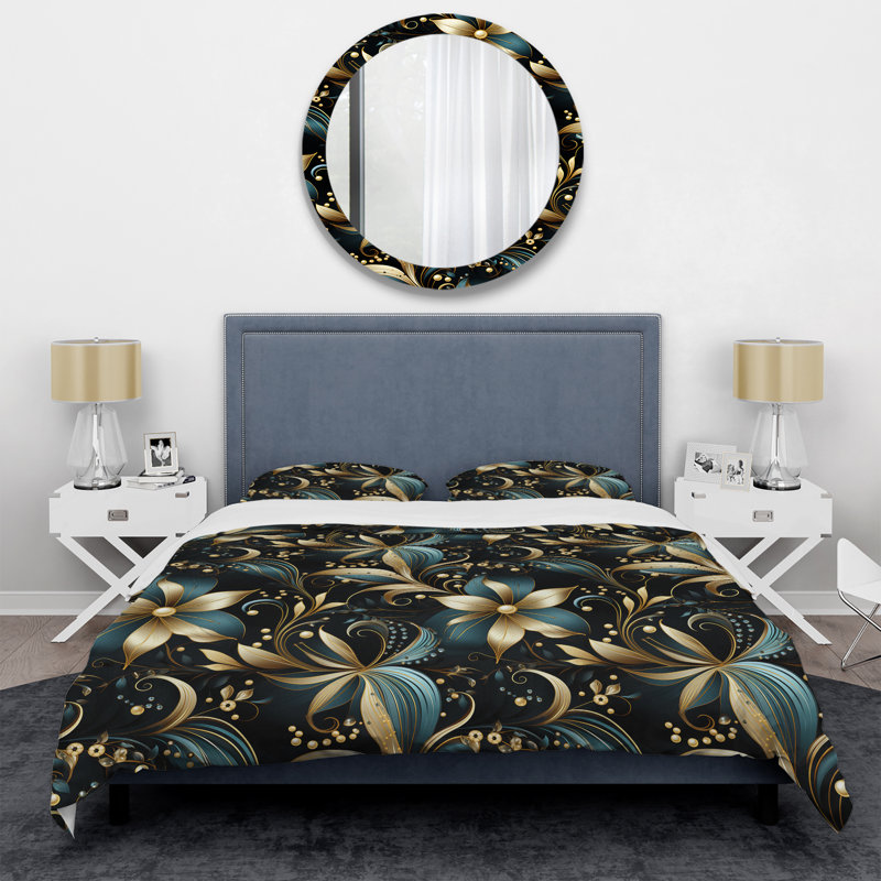 Ensemble de housse de couette Hollywood Opulent Charm Gold and Black II - Floral