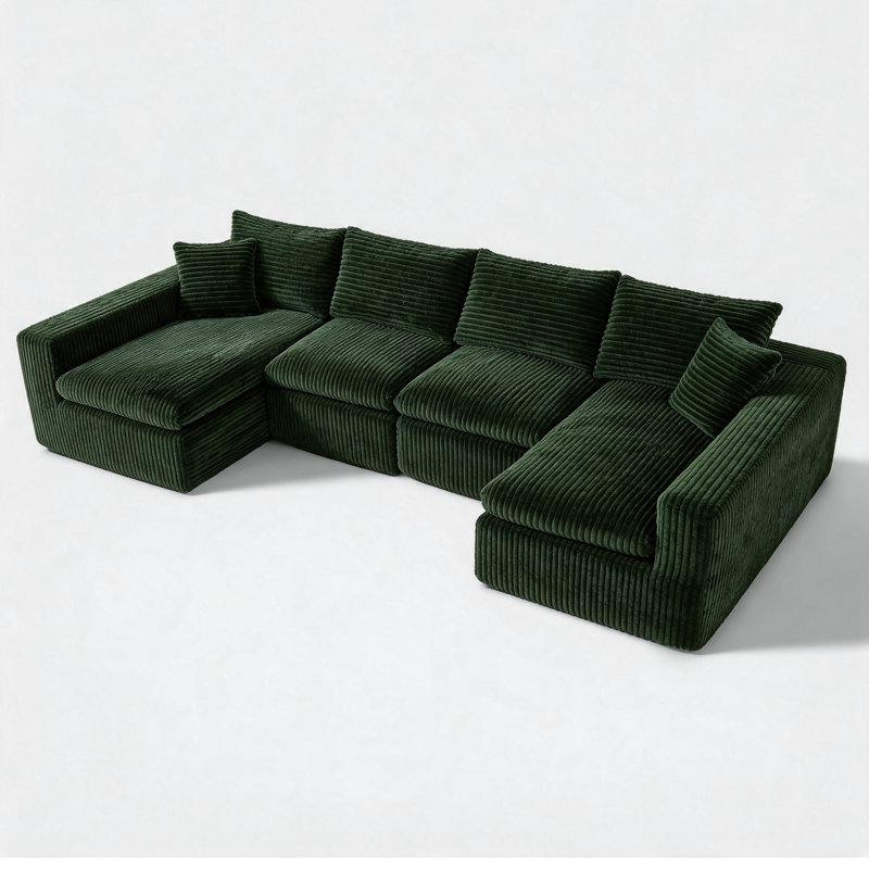 Canapé d'angle 1 pièce en tissu velours côtelé de 130 pouces avec fonction canapé-lit
