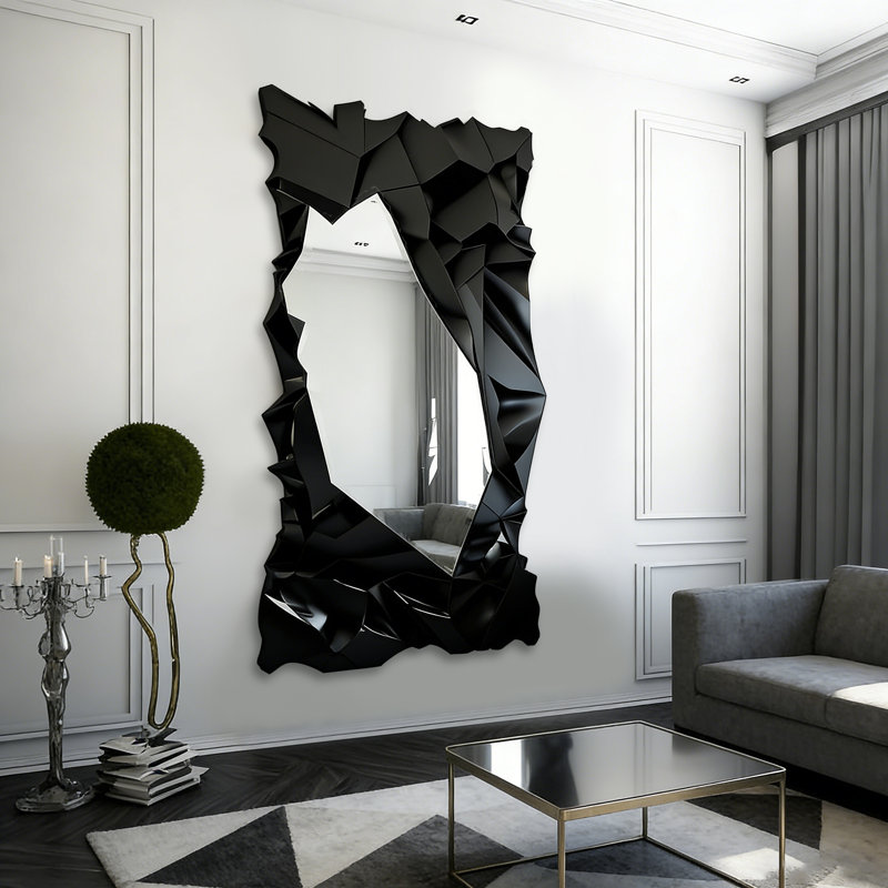 Miroir mural noir à motif géométrique abstrait, 70.87"  x 39.37" 