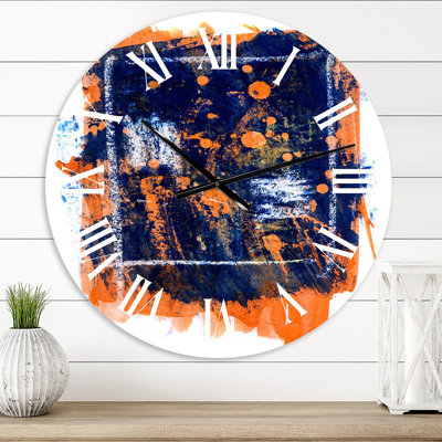 Orange And Navy Blue Abstract - Modern Wall Clock