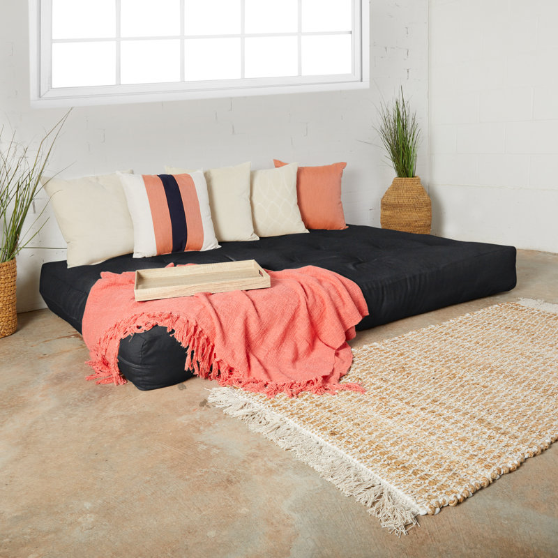 Matelas de futon en coton Boylston, Noir, Double