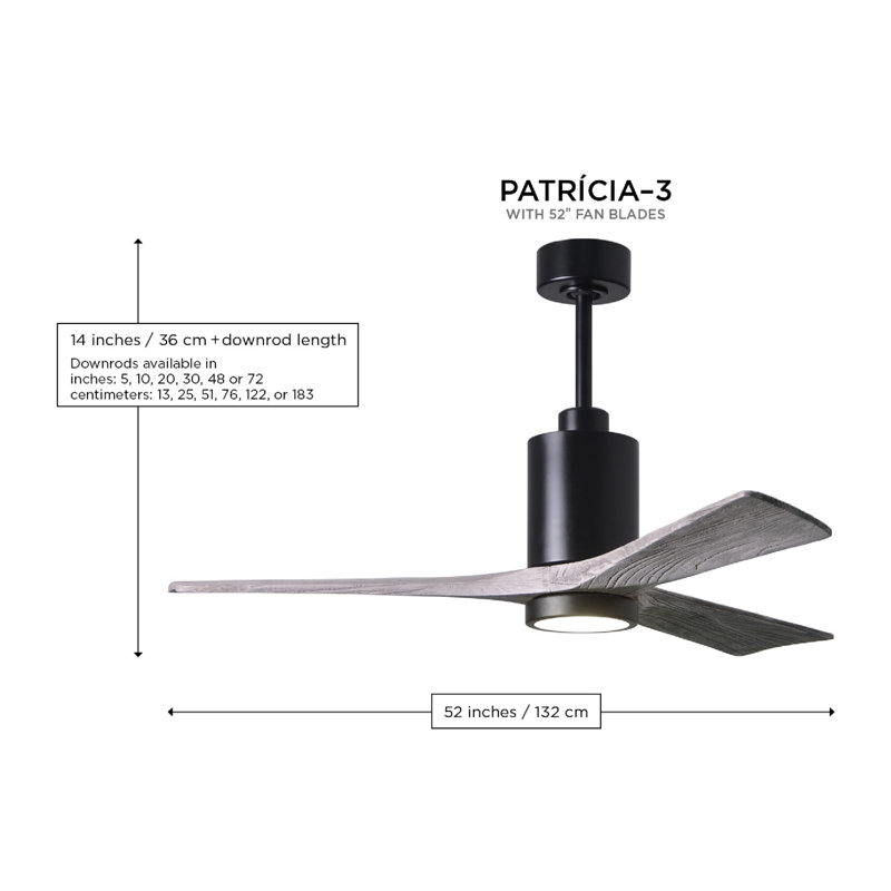 Patricia LED Downrod Ceiling Fan, Textured Bronze, Barn Wood, 52"