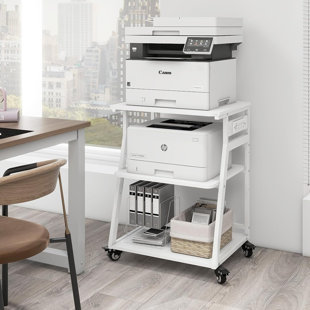 Grand support d'imprimante à 3 niveaux avec station de charge, tablette de rangement réglable et roulettes, table d'imprimante robuste pour l'organisation de bureau à domicile, presse à chaud et imprimante 3D