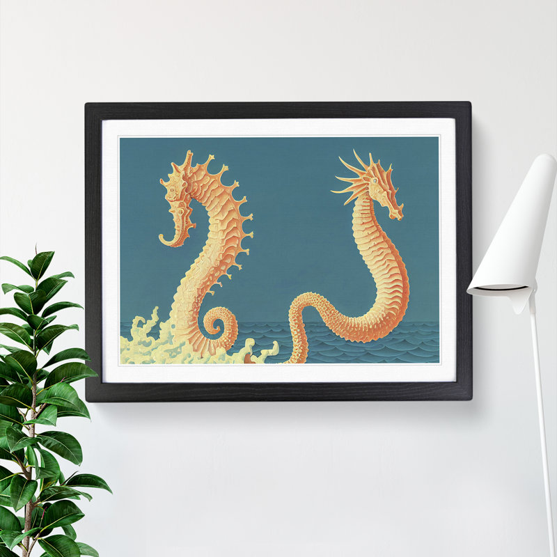 Two Seahorse - Single Picture Frame Print, 46cm H x 64cm W x 2cm D, Black Framed