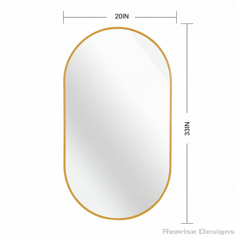 Miroir en métal, Doré, 33 po x 20 po, Ovale