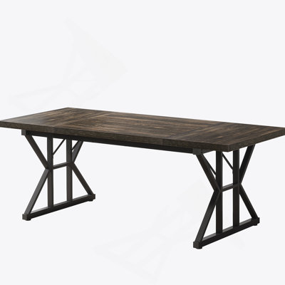 71 Inch Farmhouse Dining Table For 6, Rustic Rectangular Kitchen Table With X-Trestle Metal Legs, Durable Wood Top For Dining Room