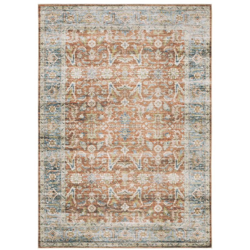 Tapis antidérapant rouille / bleu Goreville, Rectangle 3 pi 6 po x 5 pi 6 po