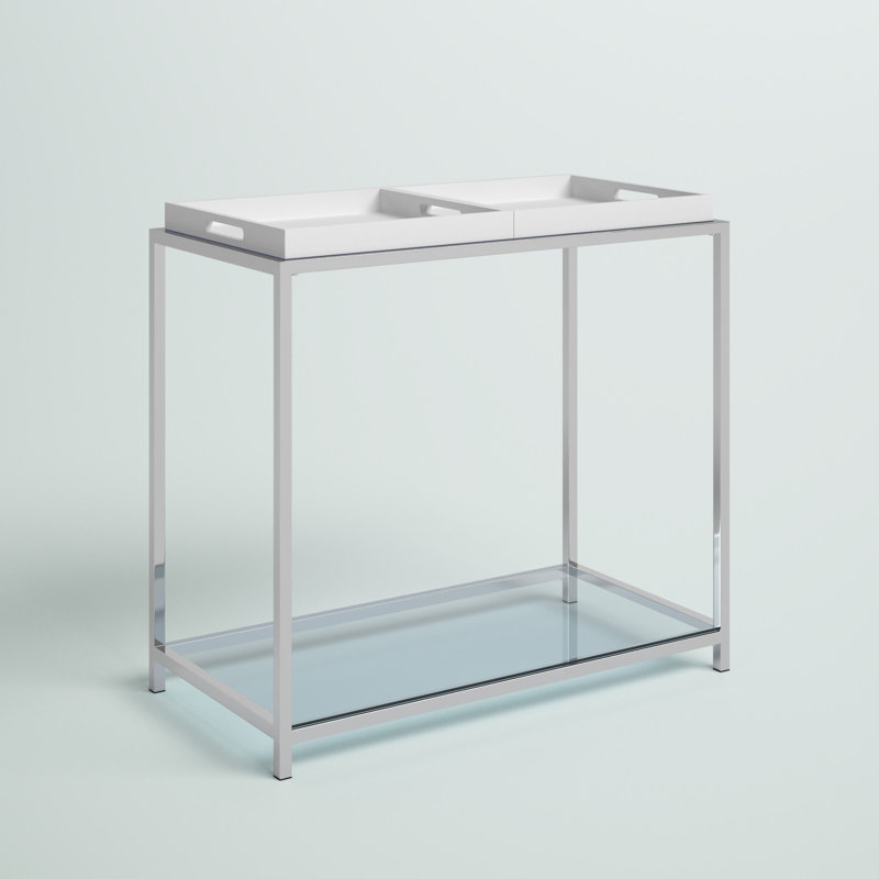 Console avec tablette et plateaux amovibles 34,75 po Planas, Blanc