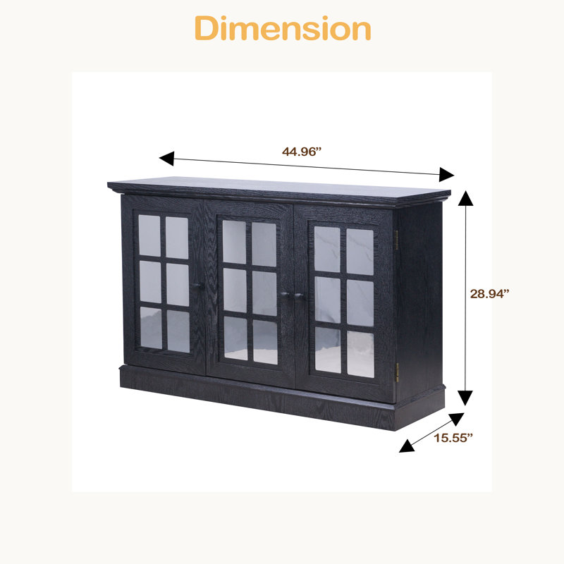 Armoire de rangement de 44,96 po de largeur avec 3 portes en miroir en acrylique, buffet avec tablettes réglables pour le salon, la cuisine et la salle à manger