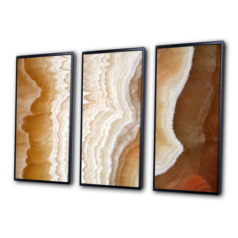 Marble Stone Layers - Ensemble de 3 reproductions sur toile, Cadre noir, H 28 po x l 36 po x P 1 po