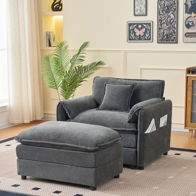 Oversized Recliner Chair With Movable Ottoman - Soft Chenille Upholstered Indoor Lounge For Living Room Or Bedroom, DIY Combination