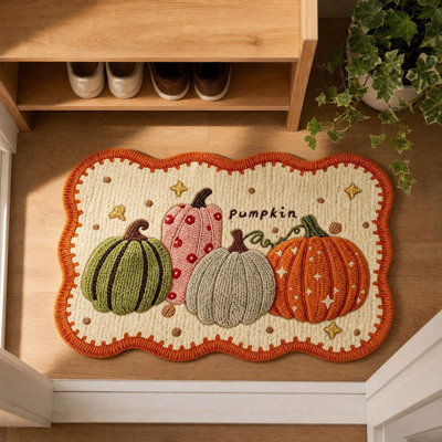 Tapis de sol imitation terre de diatomées tissée, absorbant l'eau, motif citrouille, idéal pour la maison, le jardin ou l'entrée. Pas adapté aux salles de bain.