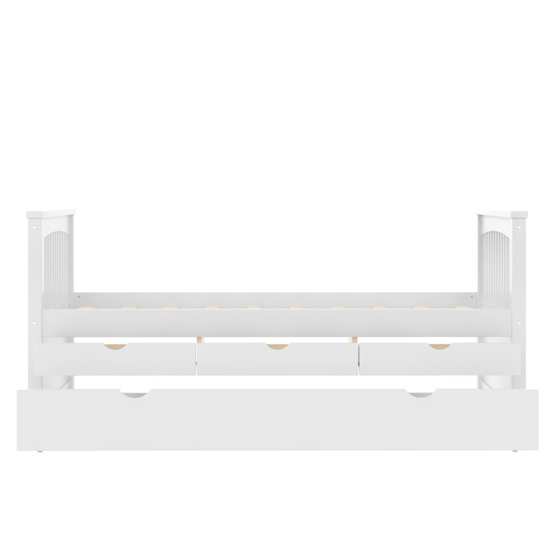Lit de jour avec couchette et tiroirs de rangement - Structure en bois massif blanc, Blanc