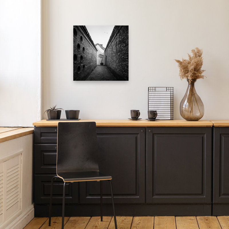 Tranquil Bonsai Alley Elegant Peaceful Serene Bird Bonsai Architecture Tree Wall Art Print 1 Piece Wrapped Canvas Wall Art