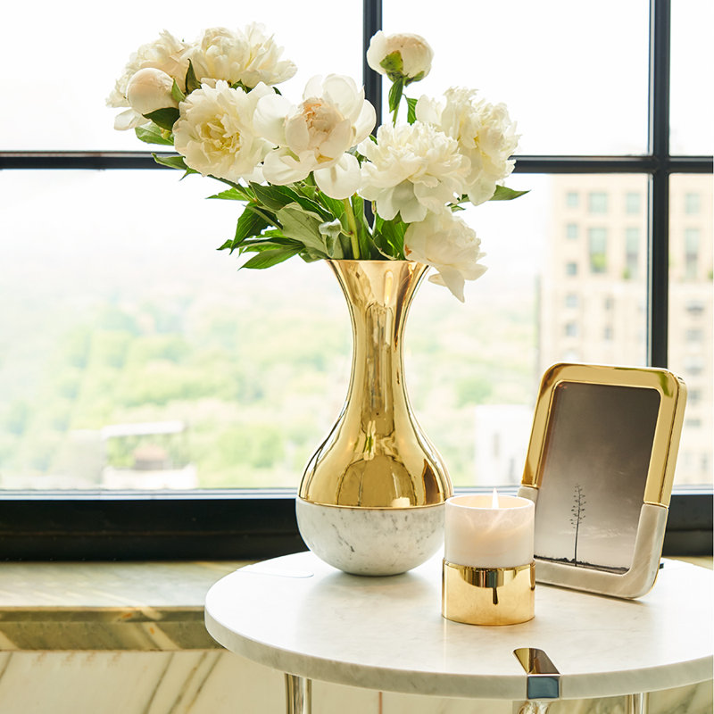 Gold and Carrara Marble Dual Vase