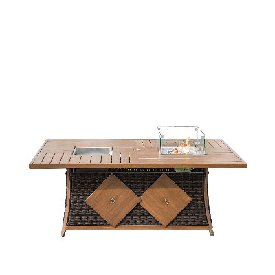 6-Seat Rectangular Fire Pit Table With Ice Bucket