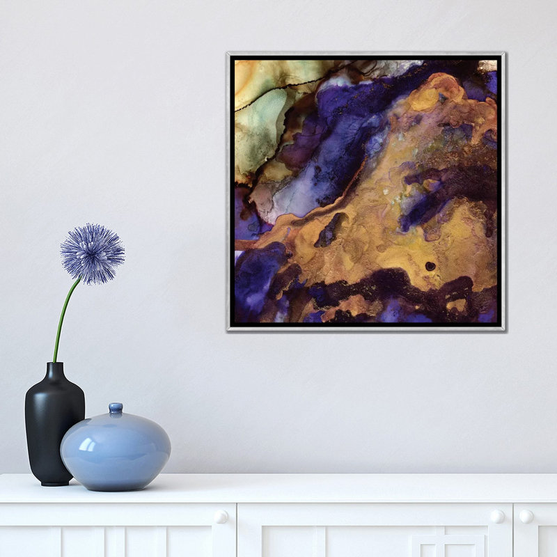 Mauve et or abstrait - impression d'art graphique, 18" H x 18" W x 1.5" D, Aucun mat, Silver Framed Canvas