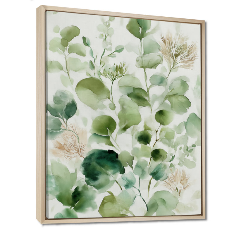 «Watercolor Greenery», reproduction d'art sur toile, art mural botanique vert, Cadre flottant, H 32 po x l 16 po, Crème