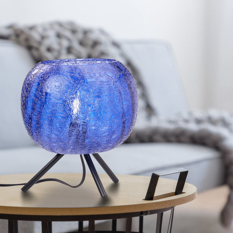 11.5"H Libby Black Tripod Table Lamp With A Luster Globe Shade, Blue