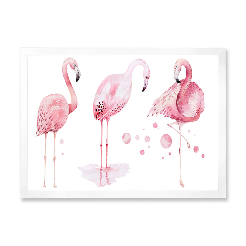 Flamants roses sur fond blanc, reproduction sur toile, H 12 po x l 20 po, Toile blanche avec cadre d'angle fermé