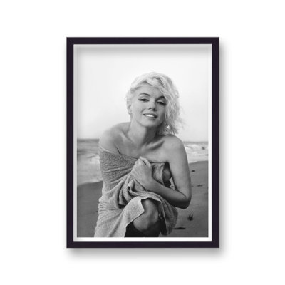 Marilyn Monroe Wrapped in Towel on Beach Smiling at Camera 1 Piece Single Picture Frame Wall Art