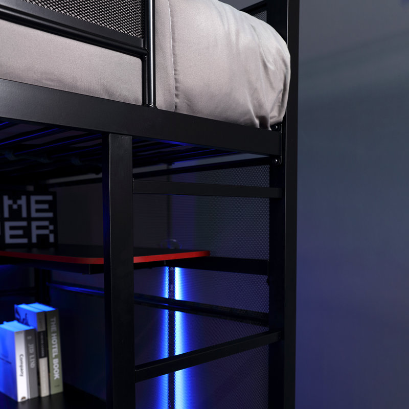 Loft Twin Upholstered Gaming Bunk Bed with Metal Frame and Drawer