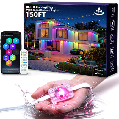 150 watts de lumières carrées pour l'extérieur permanent, lumières de toit imperméables à DEL à variation de couleur RVB + IC avec télécommande, décoration de maison toutes saisons pour Noël, fêtes et décoration quotidienne