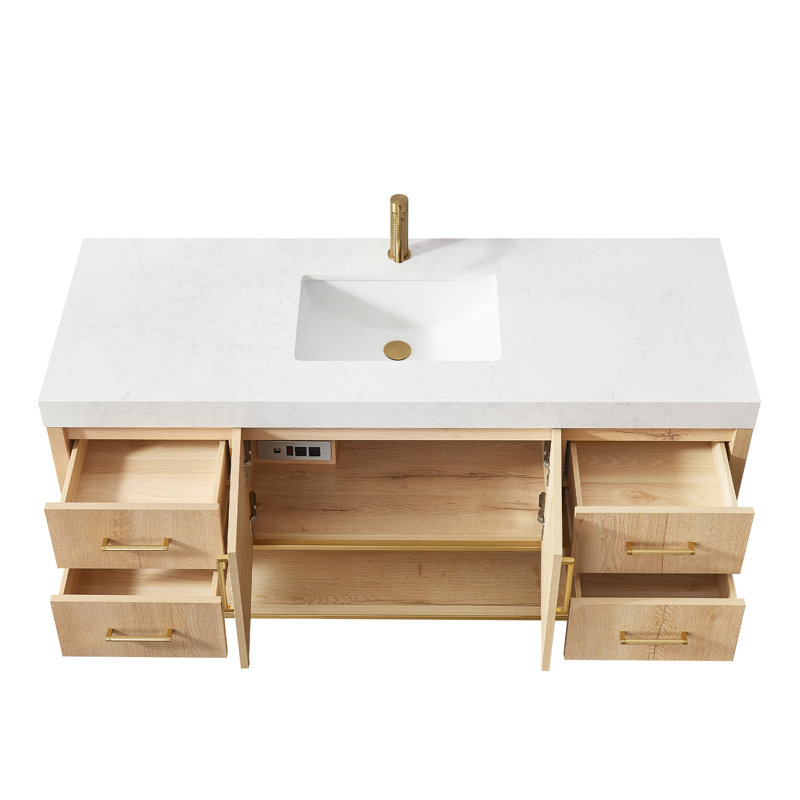 Meuble-lavabo simple Cataleya, 60", Doré / chêne