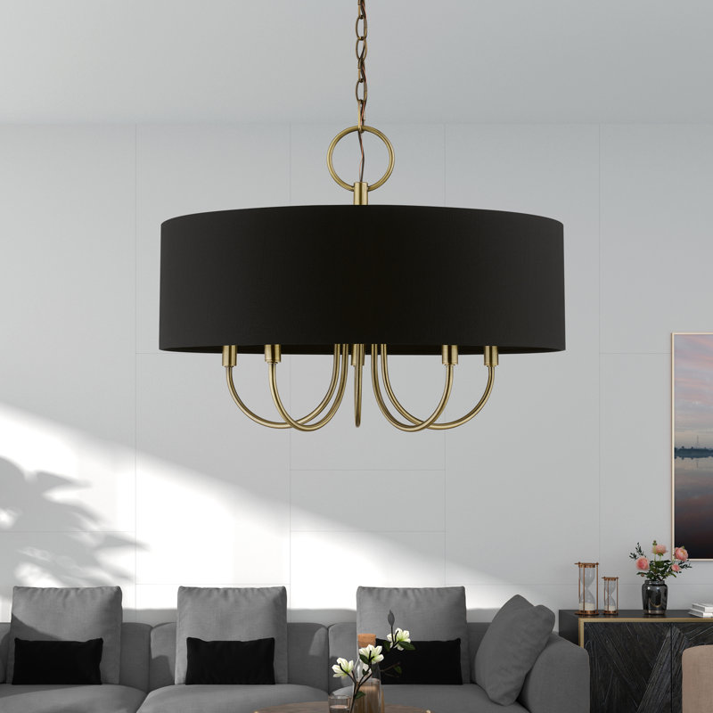 Lustre suspendu 5 lumières en laiton antique, Laiton antique